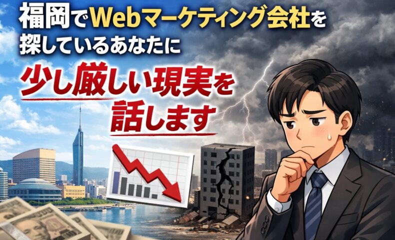 福岡でWebマーケティング会社を探して悩む個人事業主が、集客減少や成果が出ない現実に直面しているイメージ