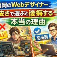 福岡のWebデザイナーを安さで選ぶと後悔する理由を比較で表現したアイキャッチ画像