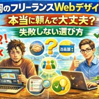 福岡のフリーランスWebデザイナーに本当に頼んで大丈夫かを比較で表現したアイキャッチ画像