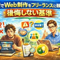 福岡でWeb制作をフリーランスに依頼する際の後悔しない基準を比較で表現したアイキャッチ画像