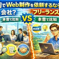 福岡でWeb制作を依頼する際に会社とフリーランスを比較しているアイキャッチ画像