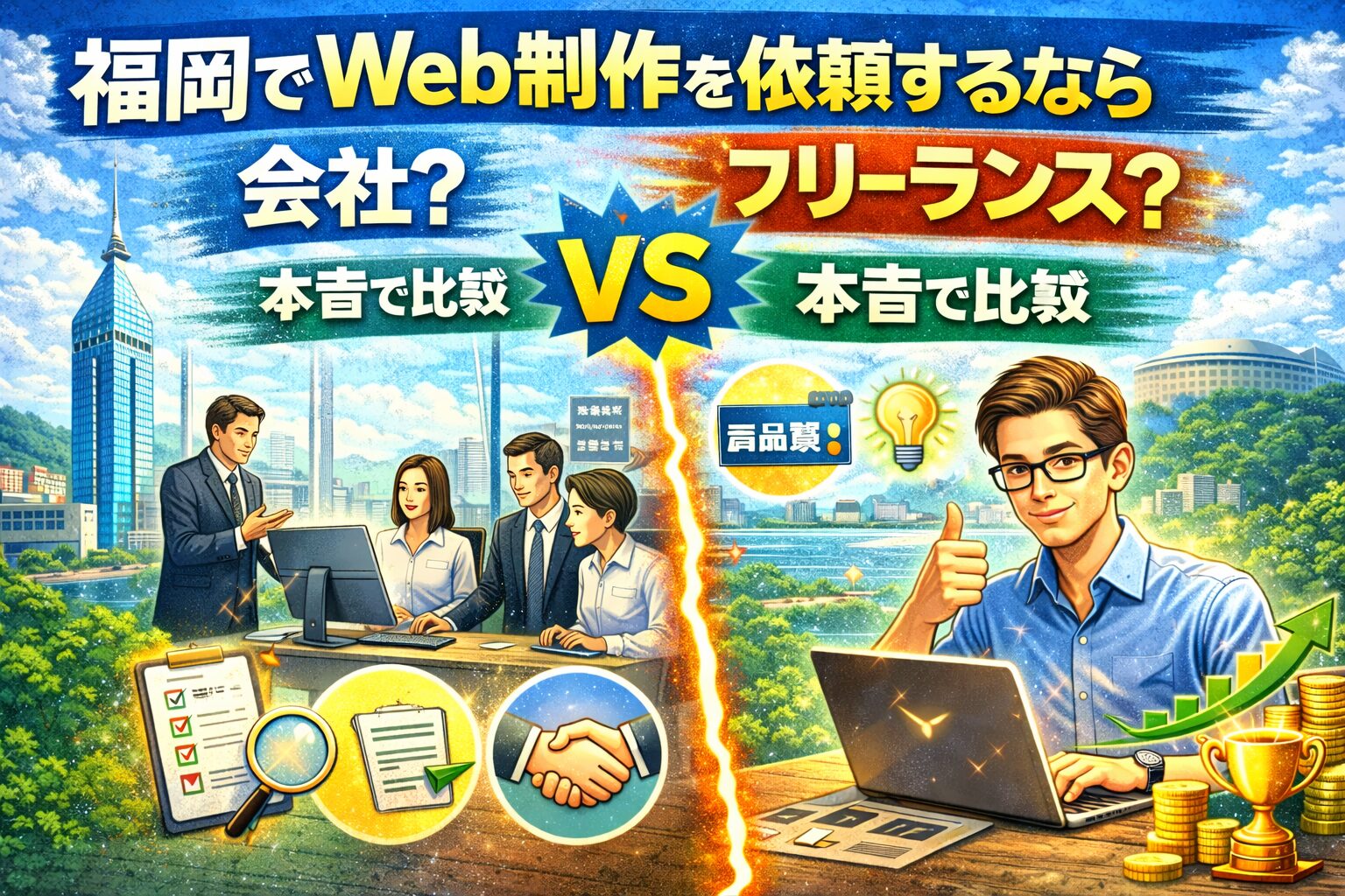 福岡でWeb制作を依頼する際に会社とフリーランスを比較しているアイキャッチ画像