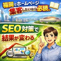 福岡でホームページ集客を強化したい人向けに、SEO対策で結果が変わることを伝えるアイキャッチ画像