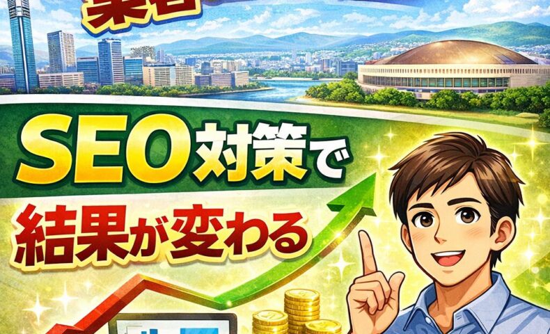 福岡でホームページ集客を強化したい人向けに、SEO対策で結果が変わることを伝えるアイキャッチ画像