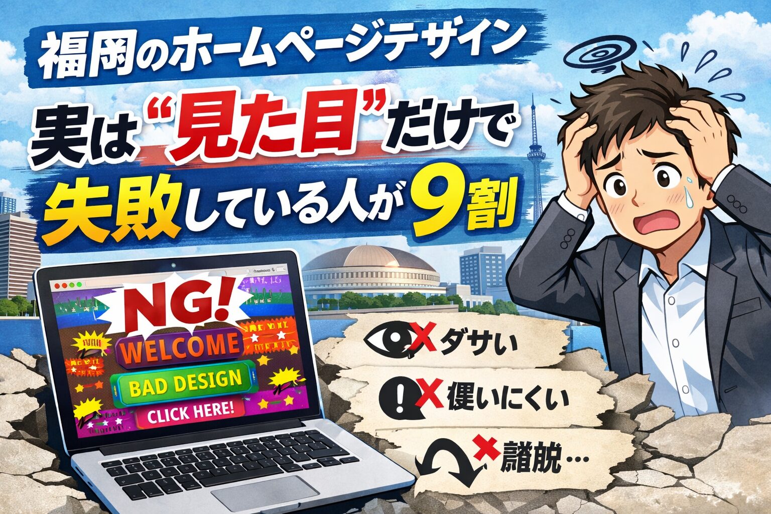 福岡のホームページデザインで見た目だけを重視し、集客に失敗しているイメージ画像