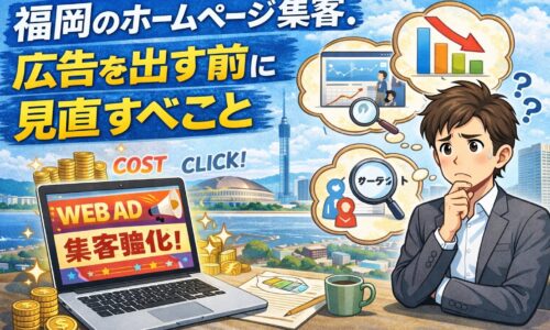福岡のホームページ集客で広告を出す前に見直すべきポイントを考えている事業者のイメージ画像