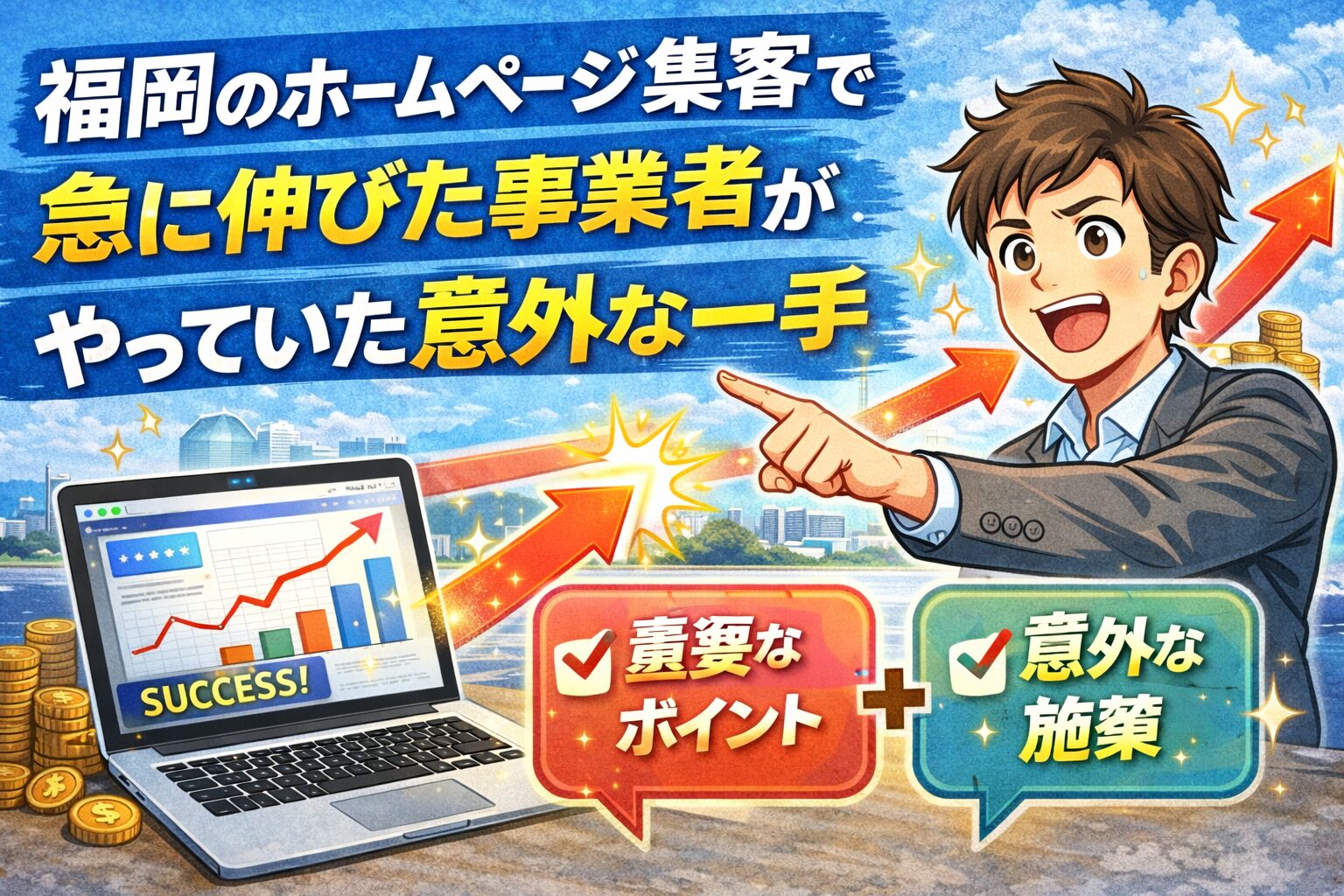福岡のホームページ集客で急に成果が伸びた事業者が、意外な施策に取り組んでいる様子を表したイメージ画像