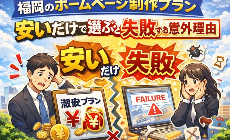 福岡のホームページ制作プランを安さだけで選ぶと失敗する理由を解説するイメージ画像