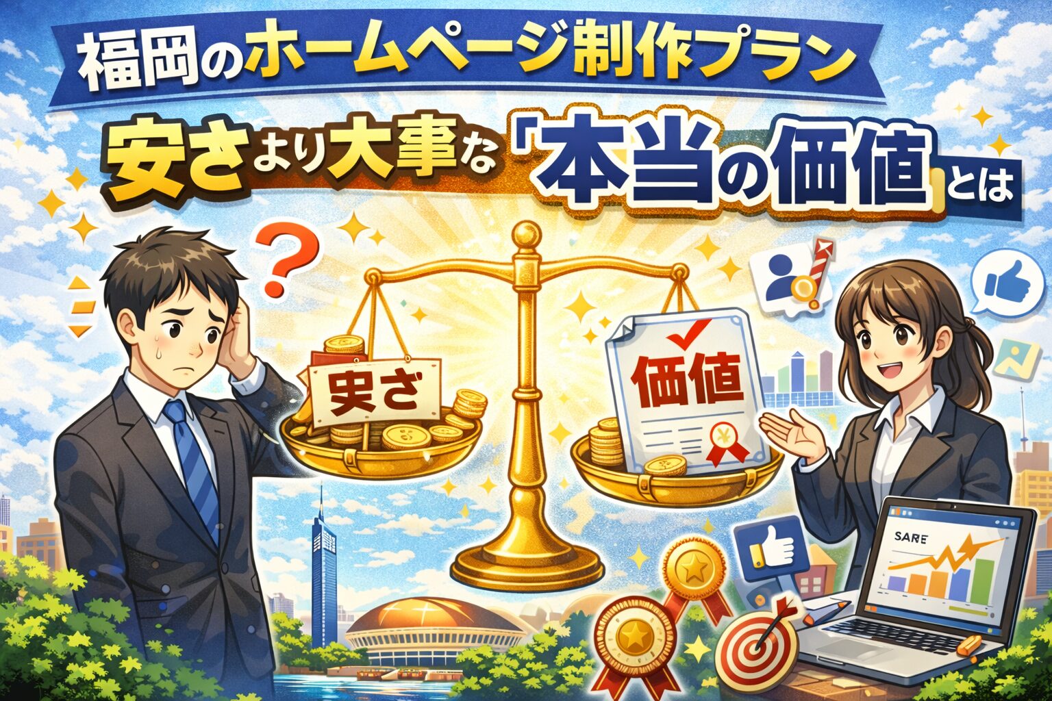 福岡のホームページ制作プランで安さより大事な本当の価値を解説するイメージ画像