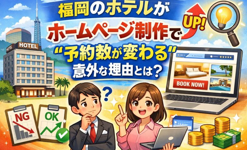 福岡のホテルがホームページ制作で予約数が変わる理由を解説するアイキャッチ画像