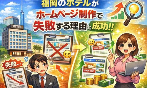 福岡のホテルがホームページ制作で失敗する理由と成功する設計を解説するアイキャッチ画像