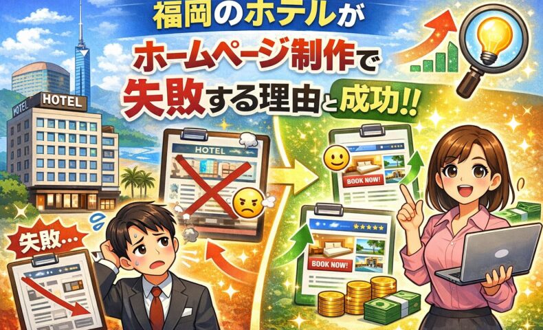 福岡のホテルがホームページ制作で失敗する理由と成功する設計を解説するアイキャッチ画像