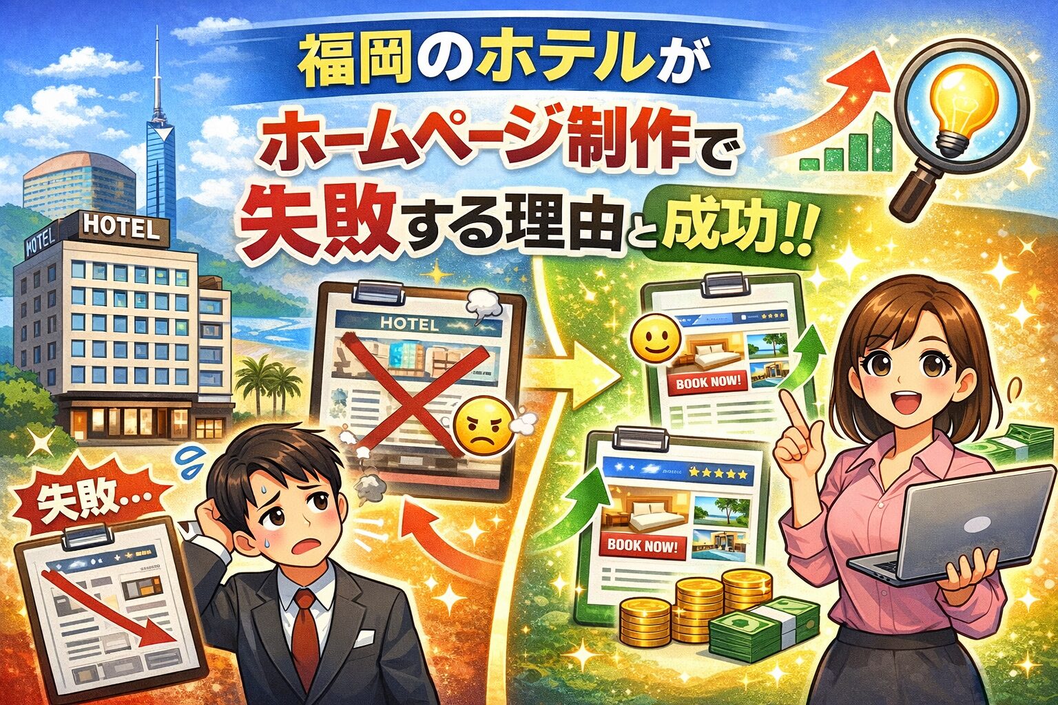 福岡のホテルがホームページ制作で失敗する理由と成功する設計を解説するアイキャッチ画像