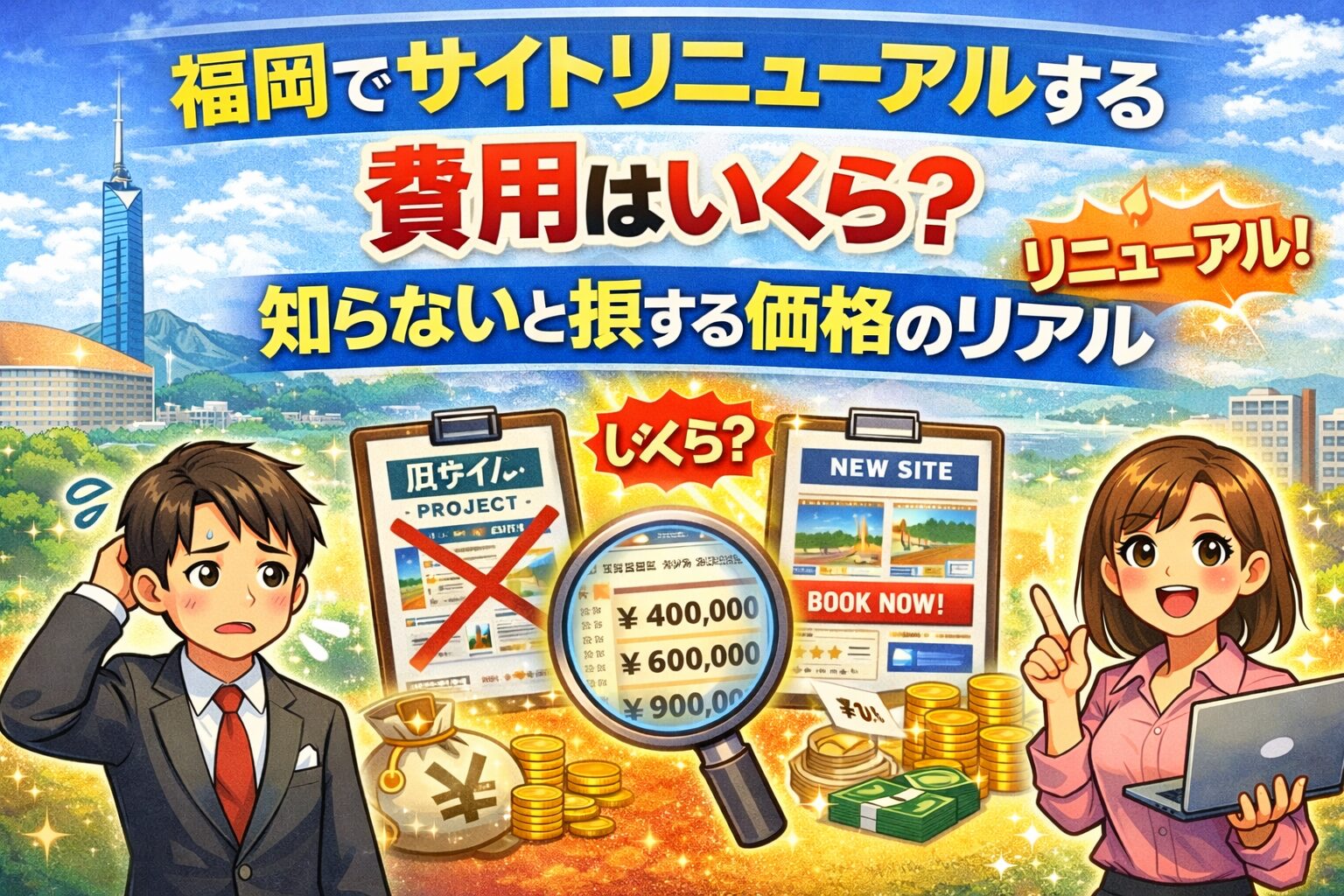 福岡でサイトリニューアルする費用の相場や価格の違いを解説するアイキャッチ画像