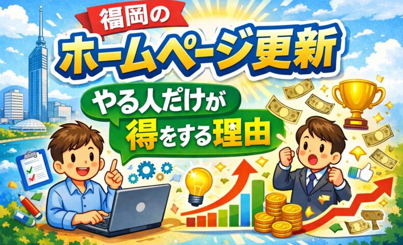 福岡のホームページ更新を行うことで検索順位や売上が伸びるイメージを表したイラスト