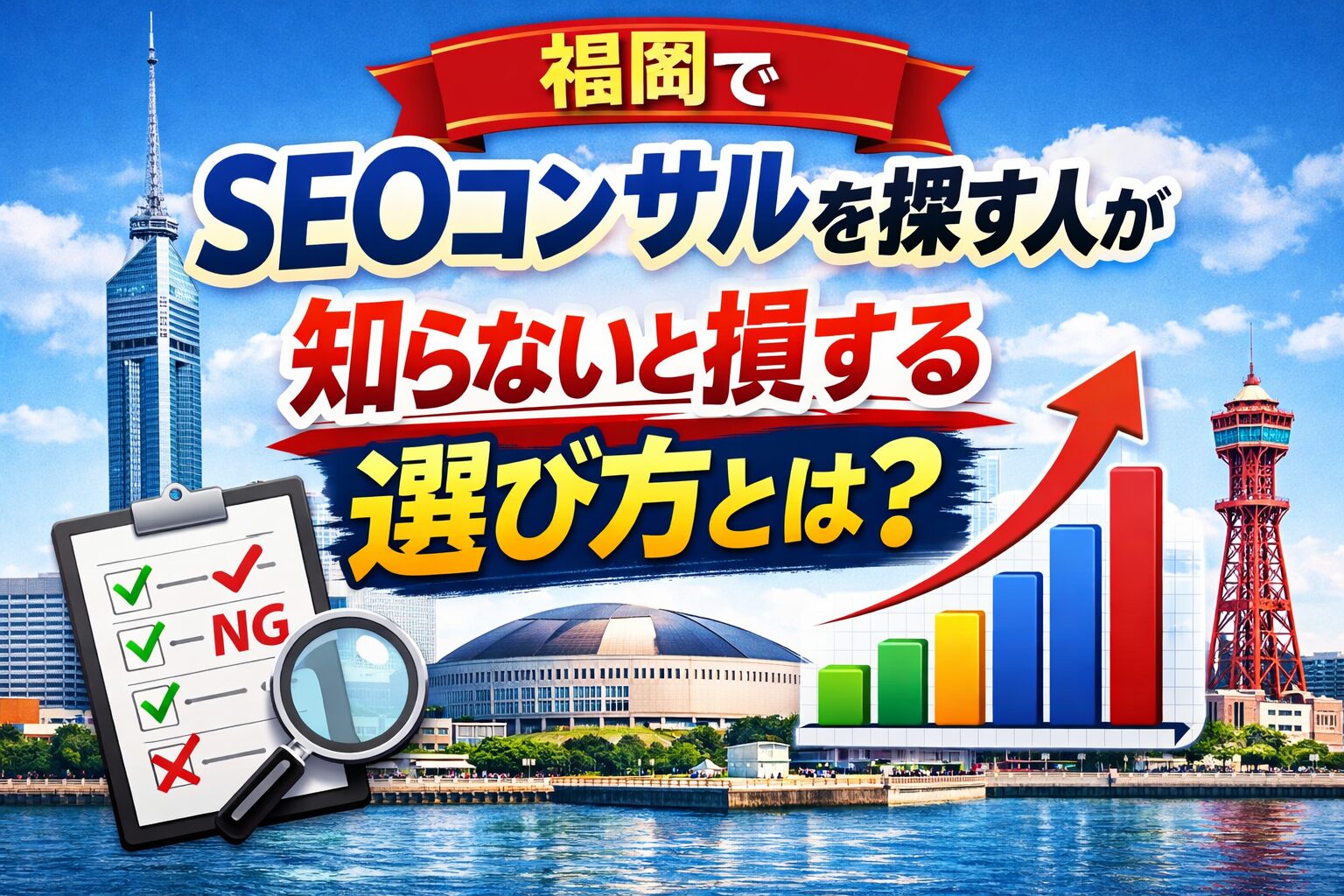 福岡でSEOコンサルを探す際に失敗しない選び方と判断基準を表現したイメージ画像