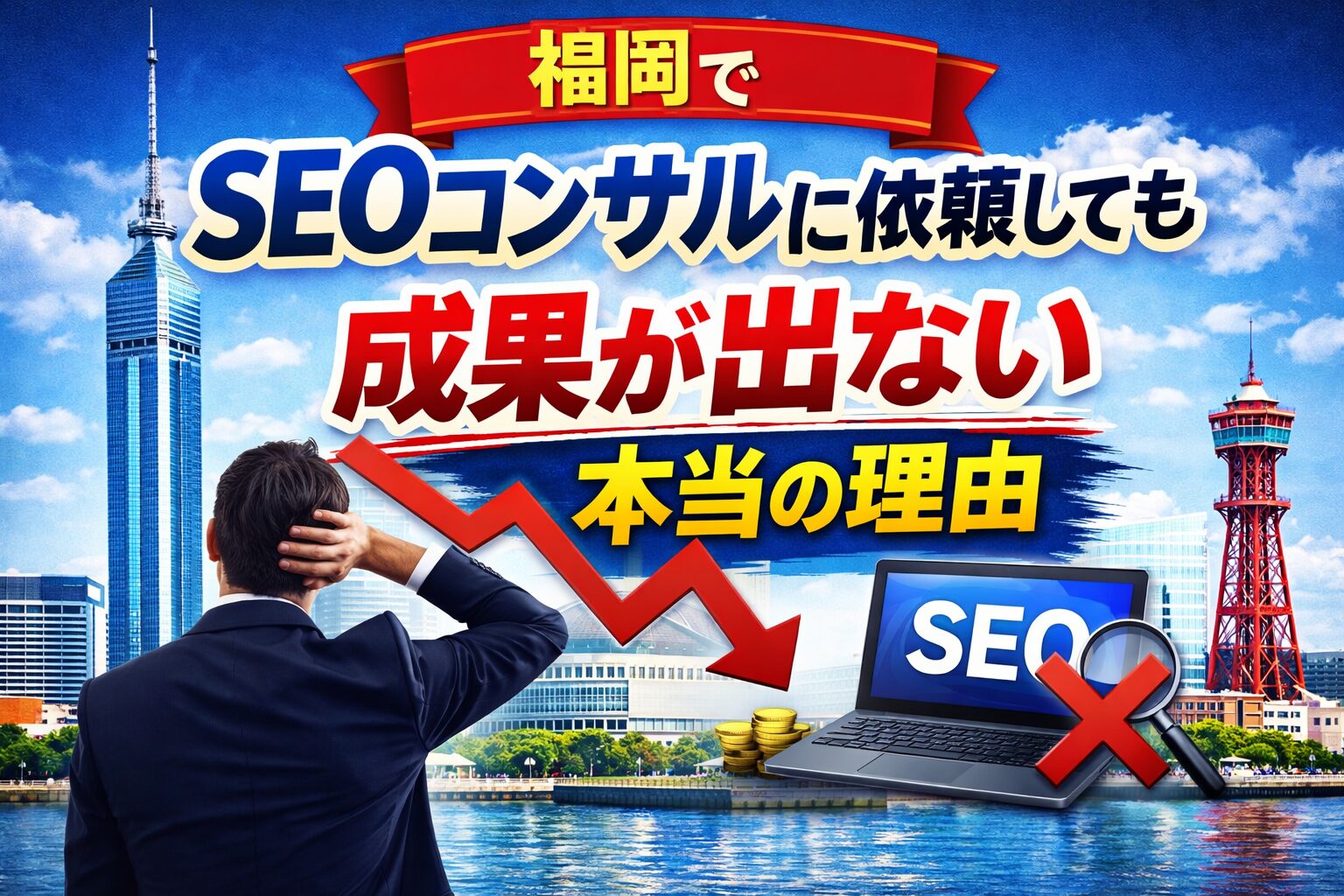 福岡でSEOコンサルに依頼しても成果が出ない理由を分かりやすく表現したイメージ画像