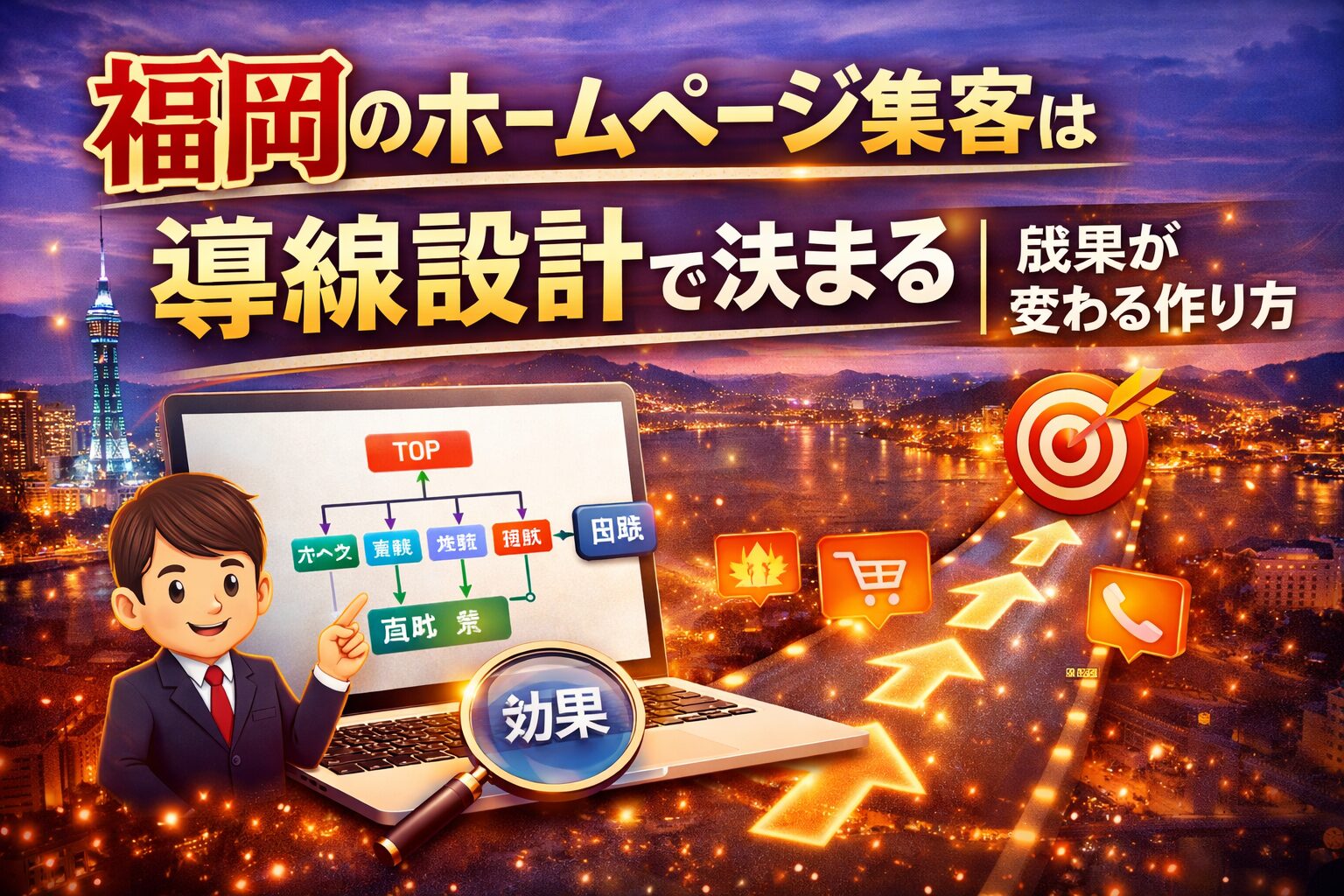 福岡のホームページ集客における導線設計の重要性と成果改善を表したイメージ画像