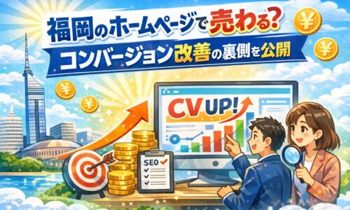 福岡のホームページでコンバージョン改善を行い売上アップを実現するイメージイラスト