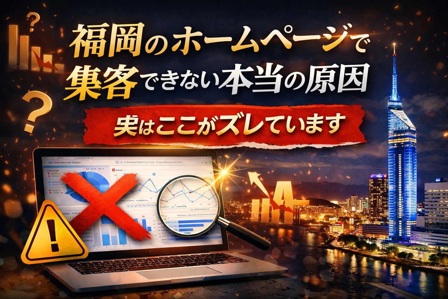 福岡のホームページで集客できない原因と改善ポイントを表現したイメージ画像