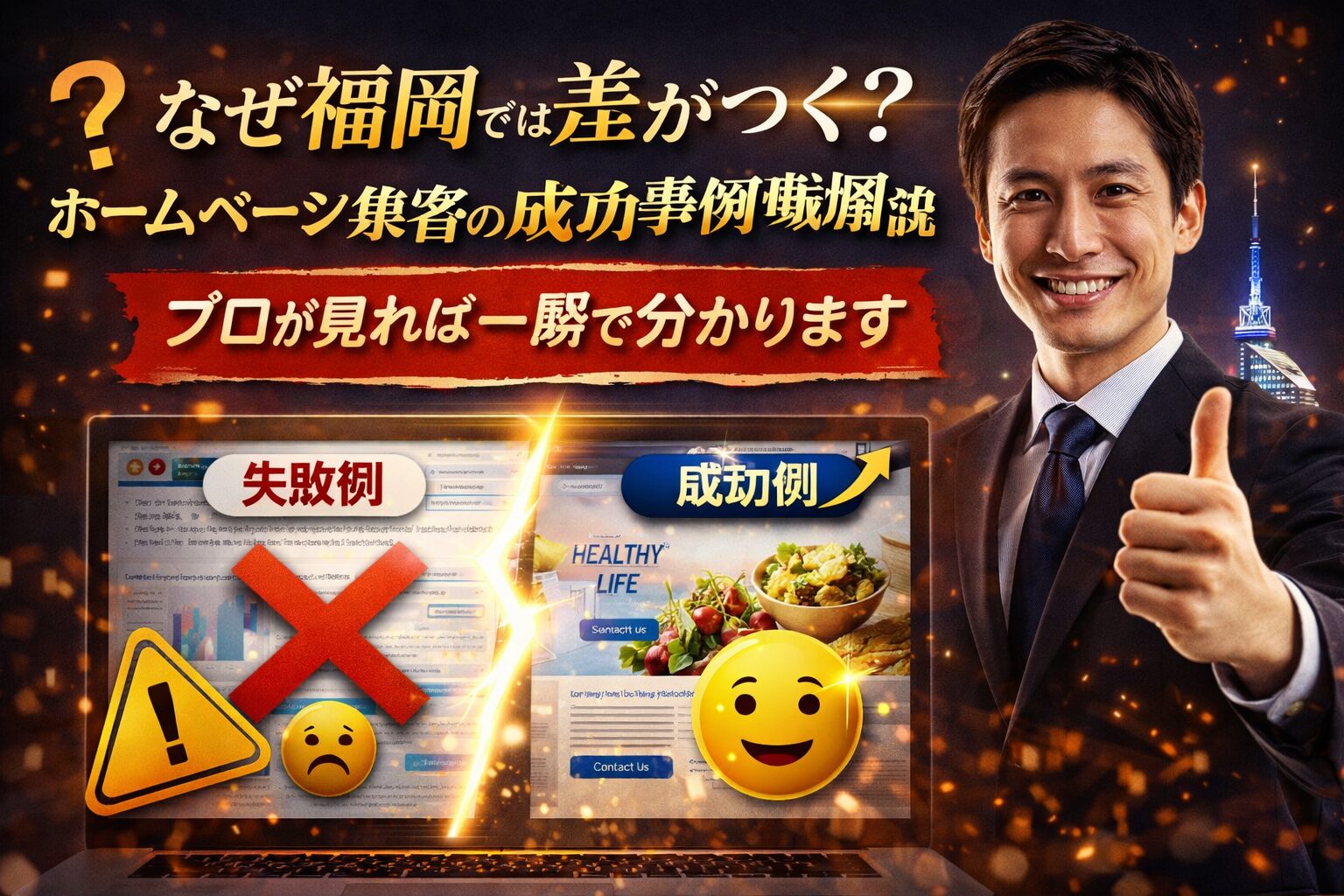 福岡のホームページ集客の成功事例と失敗例を比較し違いを示したイメージ画像