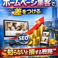 福岡の美容室がホームページ集客で差をつける方法を示すアイキャッチ画像。SEOや売上増加を表現したデザイン