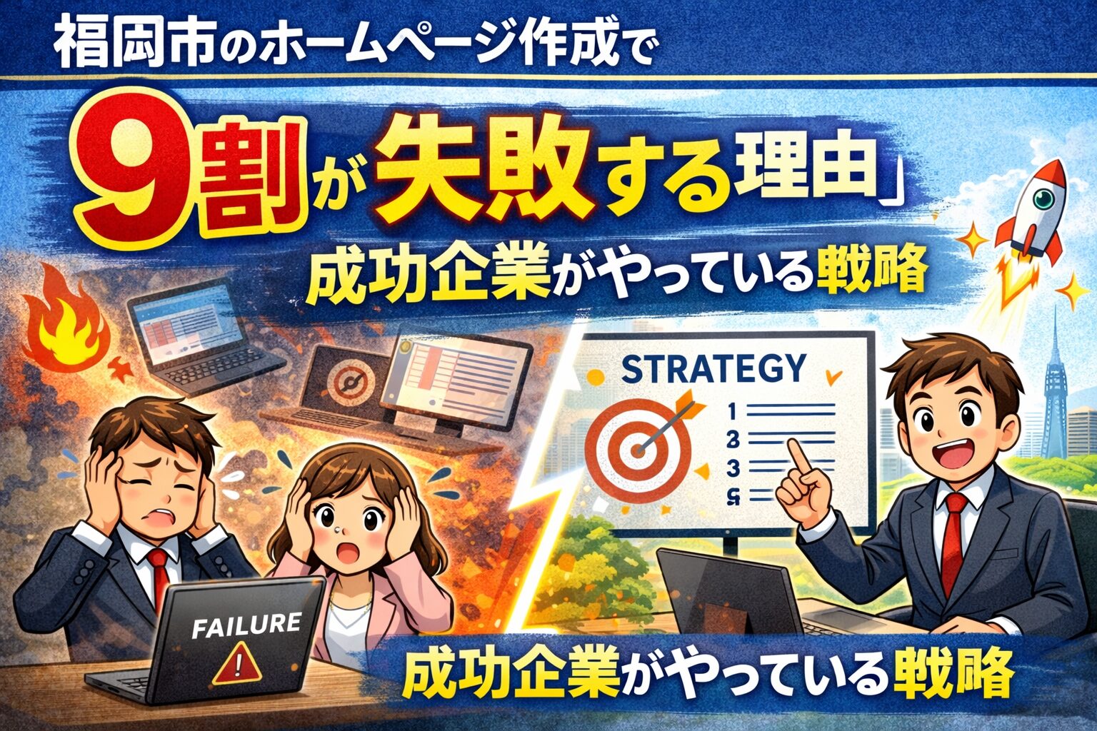 福岡市のホームページ作成で9割が失敗する理由と成功企業が実践する戦略を解説するイメージ