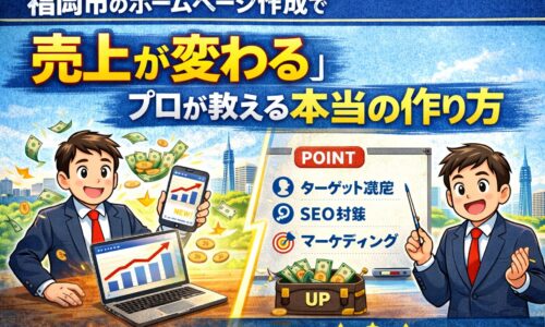 福岡市のホームページ作成で売上が変わる理由とSEO・マーケティング戦略を解説するイメージ
