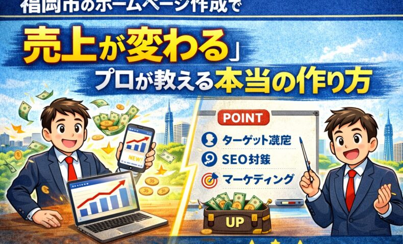 福岡市のホームページ作成で売上が変わる理由とSEO・マーケティング戦略を解説するイメージ