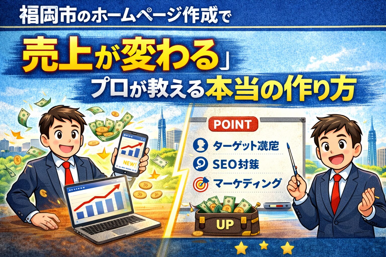 福岡市のホームページ作成で売上が変わる理由とSEO・マーケティング戦略を解説するイメージ