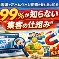 福岡県でホームページ制作を検討する事業者向けに、SEO集客の仕組みと売上アップの流れを解説するイメージ画像