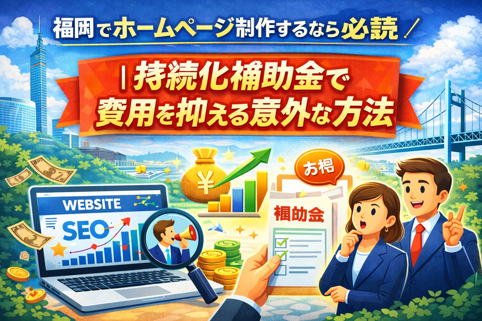 福岡でホームページ制作を行う際に持続化補助金を活用して費用を抑える方法を解説したイメージ画像