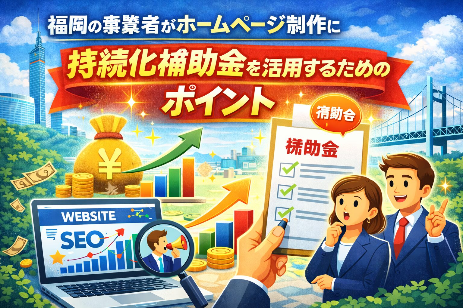 福岡の事業者がホームページ制作に持続化補助金を活用するポイントを解説したイメージ画像