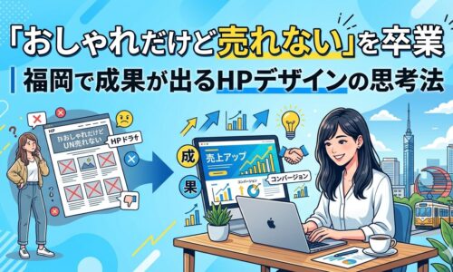 福岡でおしゃれだけど売れないホームページから成果が出るHPデザインへ改善する思考法を図解したアイキャッチ画像