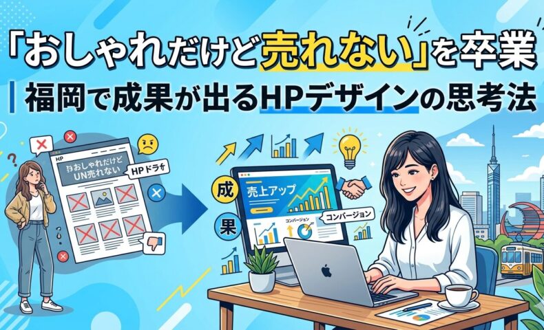 福岡でおしゃれだけど売れないホームページから成果が出るHPデザインへ改善する思考法を図解したアイキャッチ画像