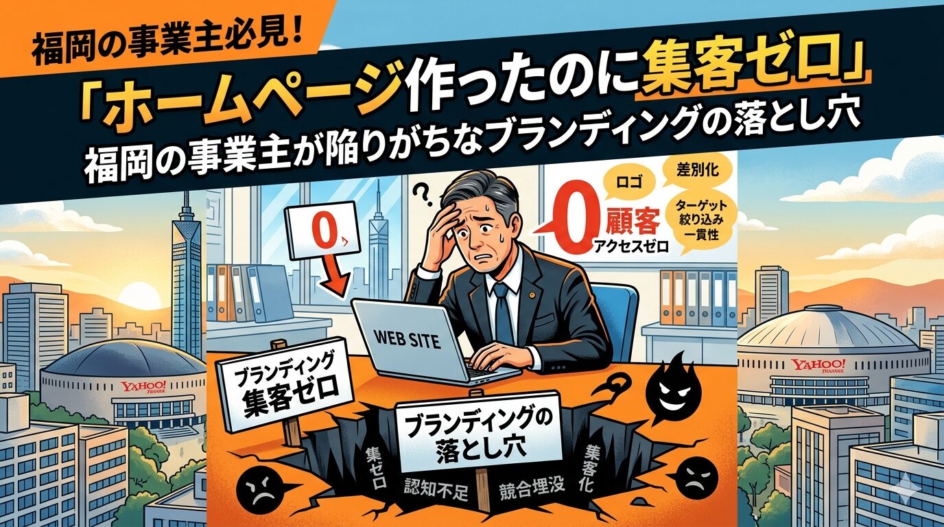 福岡の事業主がホームページを作ったのに集客ゼロになる原因と、ブランディングの落とし穴を図解したアイキャッチ画像