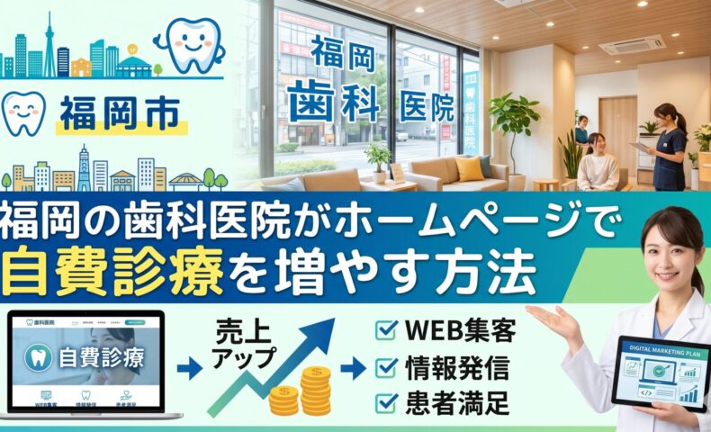 福岡の歯科医院がホームページ集客で自費診療を増やしWEB集客と売上アップを実現する方法を表したイラスト