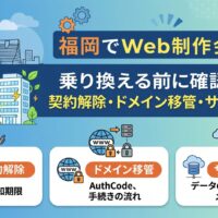 福岡でWeb制作会社を乗り換える前に確認すべき契約解除・ドメイン移管・サーバー管理の3つのポイントを解説するアイキャッチ画像