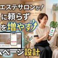 福岡のエステサロンで広告に頼らず予約を増やすホームページ設計を女性オーナーが案内し顧客がスマホで予約完了する様子