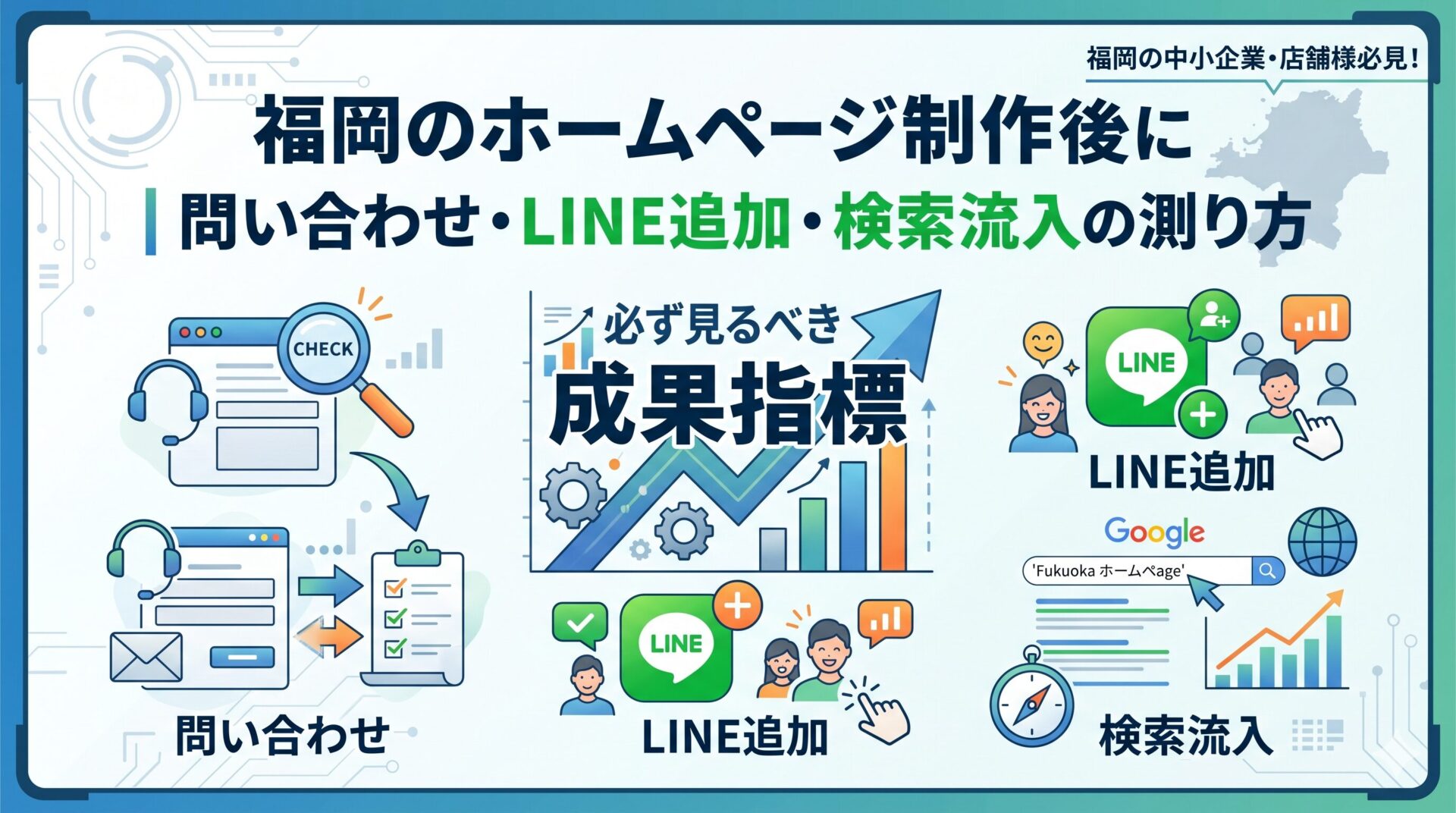 福岡のホームページ制作後に必ず確認すべき成果指標｜問い合わせ・LINE追加・検索流入の測り方を図解
