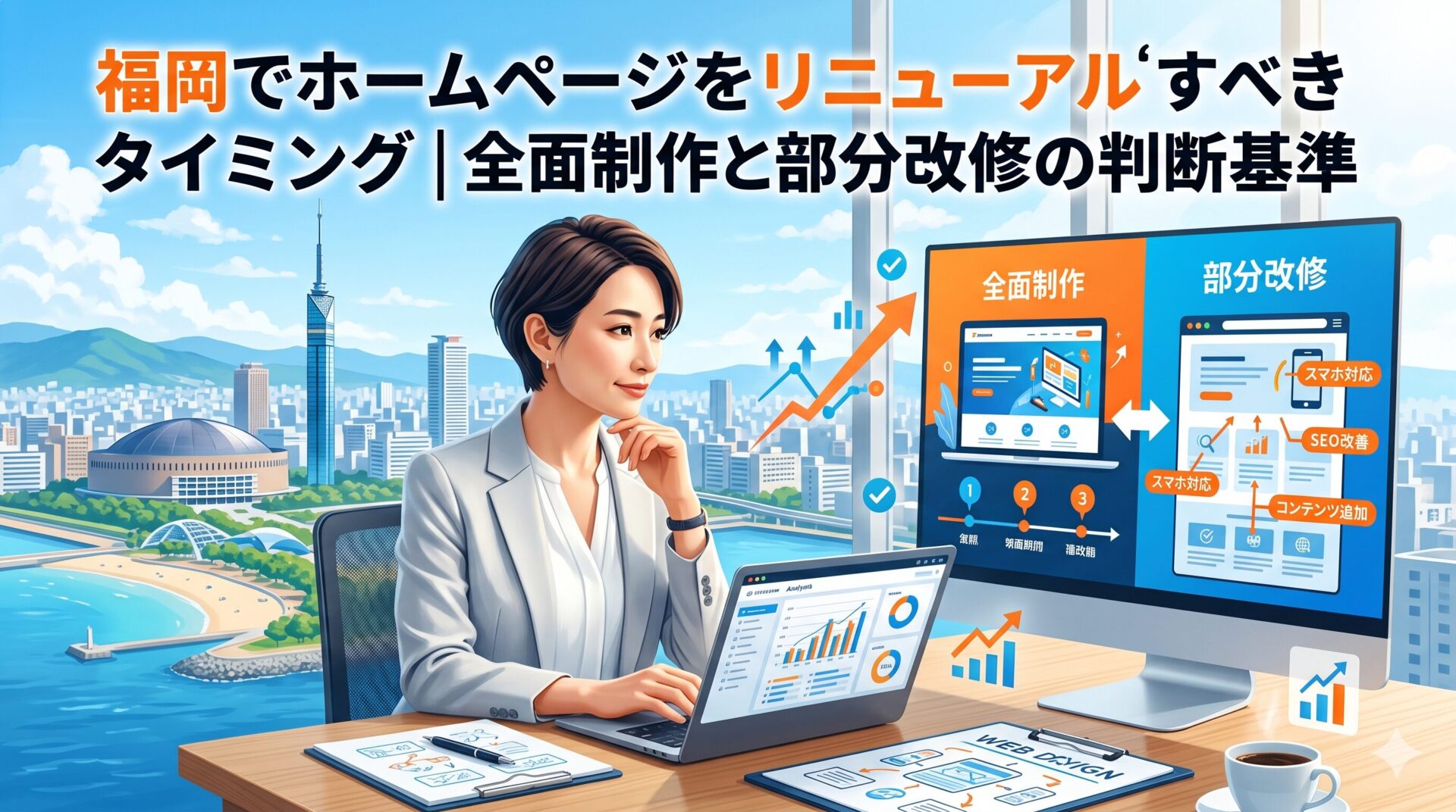 福岡でホームページをリニューアルすべきタイミングを考える女性事業主｜全面制作と部分改修の判断基準を解説