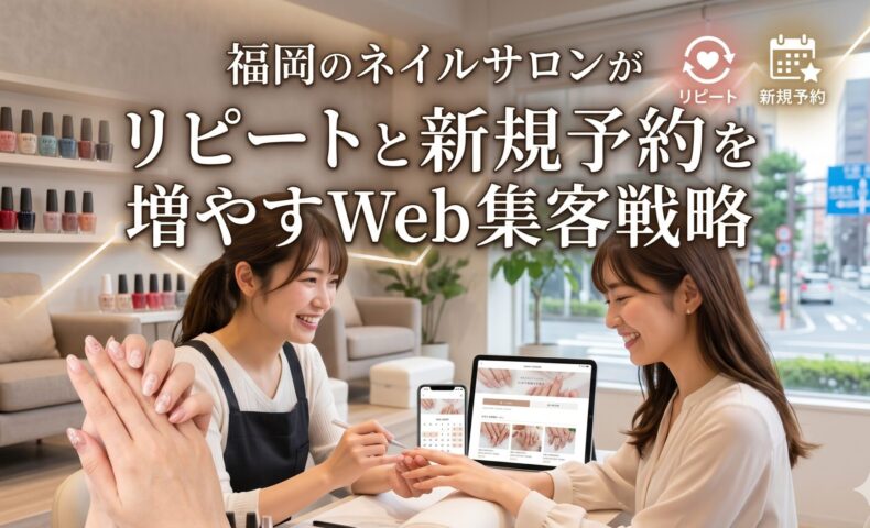 福岡のネイルサロンでリピートと新規予約を増やすWeb集客戦略を解説するアイキャッチ画像