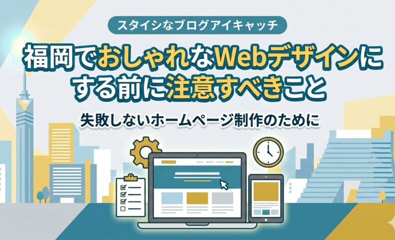 福岡・中洲の飲食街を背景に、ラーメン店の店主と笑顔で食事をする男性客。「福岡の飲食店ホームページにおしゃれさは必要？集客につながる見せ方」のテキストを重ねたアイキャッチ画像。