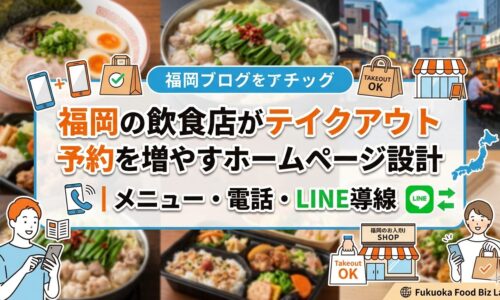 福岡の飲食店がテイクアウト予約を増やすホームページ設計を解説する、メニュー・電話・LINE導線のアイキャッチ画像