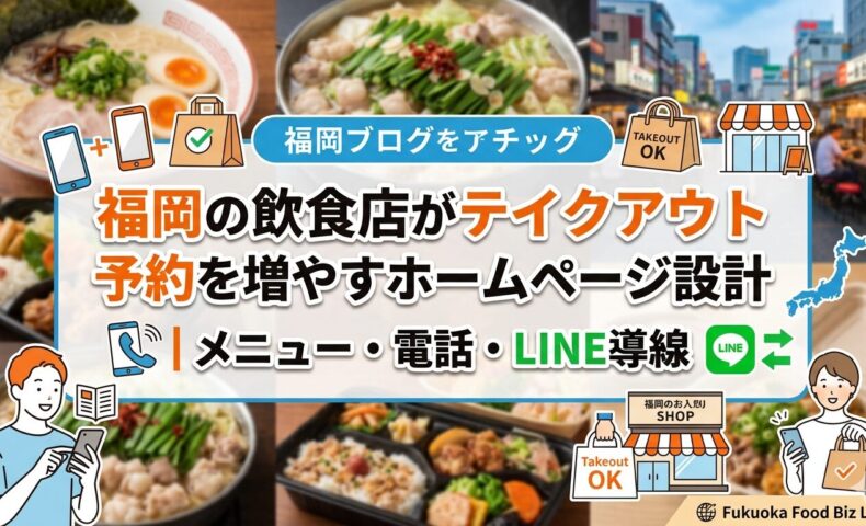 福岡の飲食店がテイクアウト予約を増やすホームページ設計を解説する、メニュー・電話・LINE導線のアイキャッチ画像