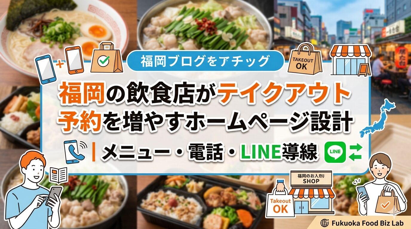 福岡の飲食店がテイクアウト予約を増やすホームページ設計を解説する、メニュー・電話・LINE導線のアイキャッチ画像