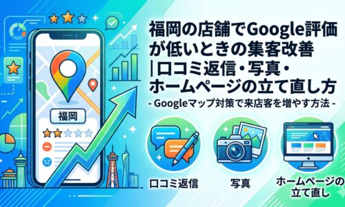 福岡の店舗でGoogle評価が低いときの集客改善｜口コミ返信・写真・ホームページの立て直し方を解説する図解