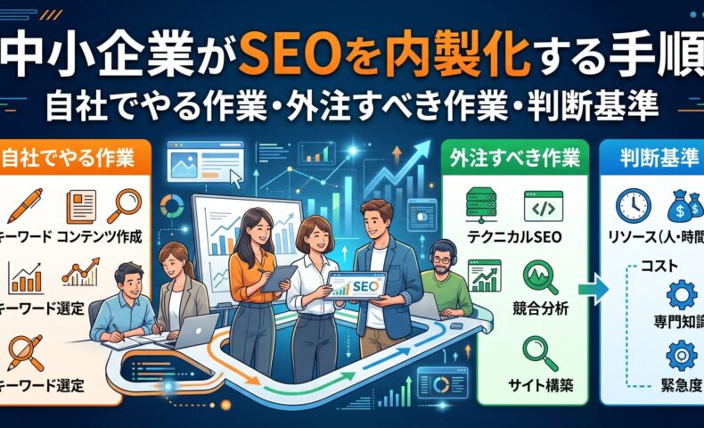 中小企業がSEOを内製化する手順｜自社でやる作業・外注すべき作業・判断基準を解説する図解