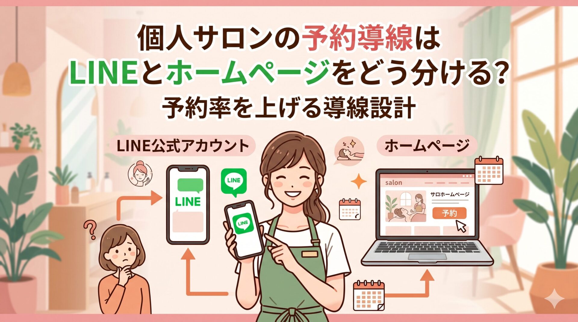 個人サロンの予約導線はLINEとホームページをどう分ける？予約率を上げる導線設計のイメージ図