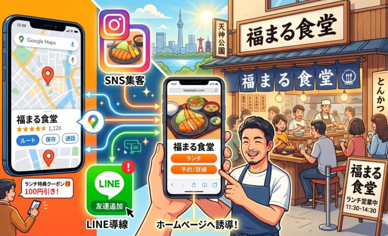 福岡の飲食店がランチ集客をホームページで伸ばす方法｜Googleマップ・SNS・LINE導線の連携設計